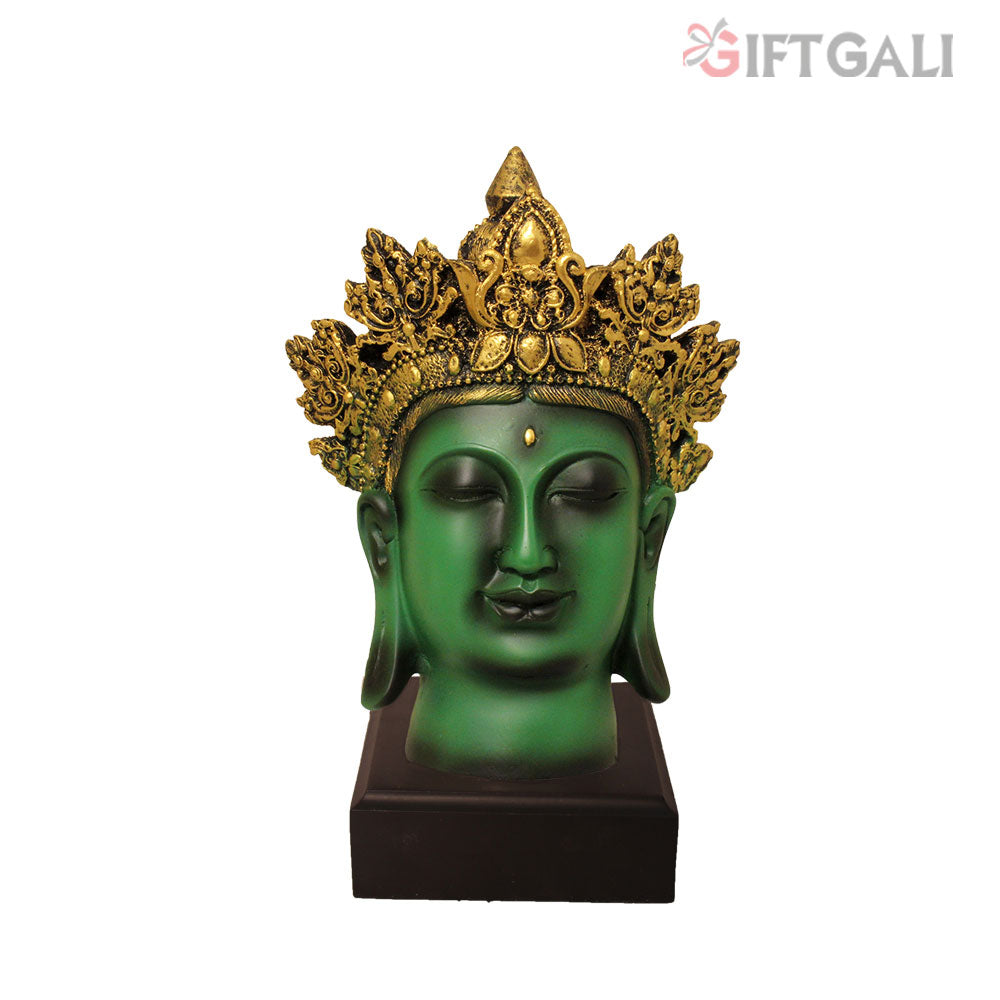 Crown Buddha Face Showpiece Green Golden 24 cm-G57W1069HGNMX