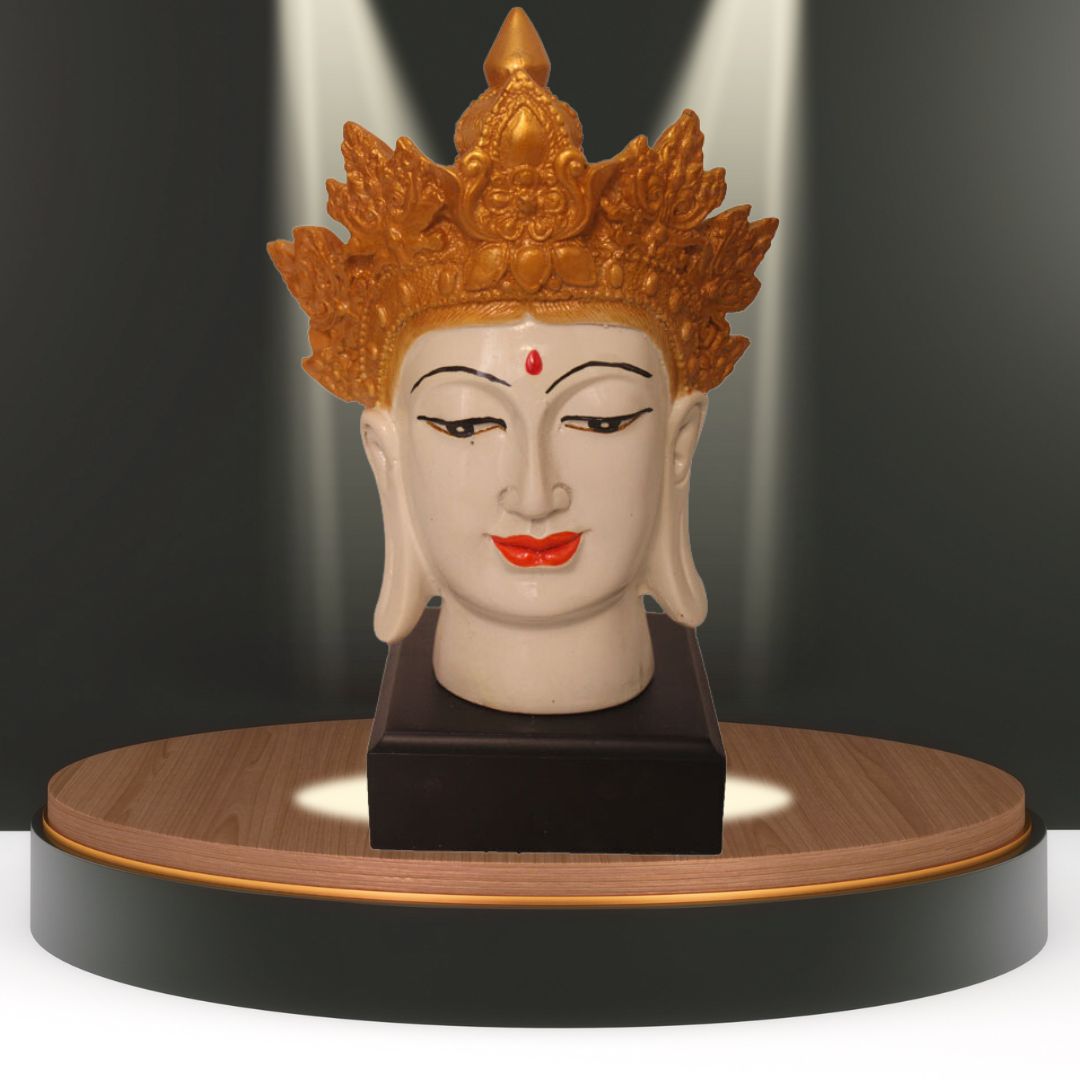 Crown Buddha Face Showpiece Marble Look 24 cm-G57W1069WGCGX