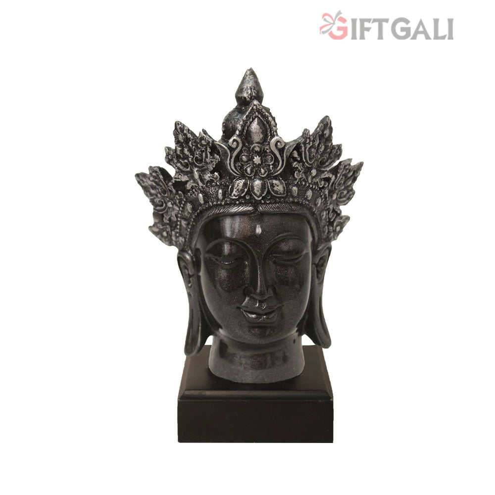 Crown Buddha Face Showpiece Silver Antique Finish 24 cm-G57W1069SSAGX