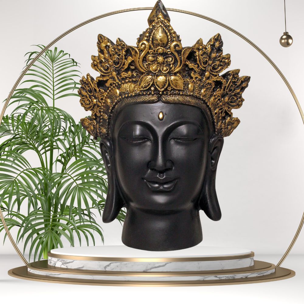 Crown Buddha Face Statue Black Golden 20 cm-G57X1069KGNMX