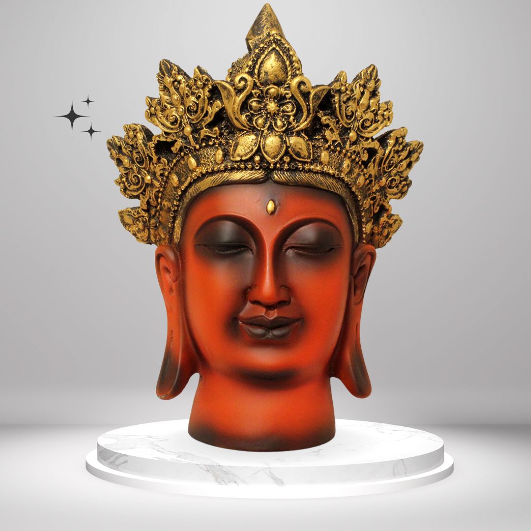 Crown Buddha Face Statue Brown Golden 20 cm-G57X1069AGNMX