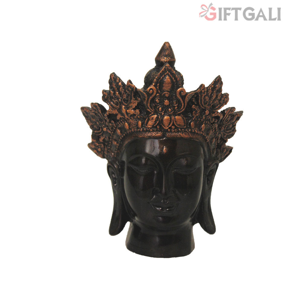 Crown Buddha Face Statue Copper Antique Finish 20 cm-G57X1069CCAGX