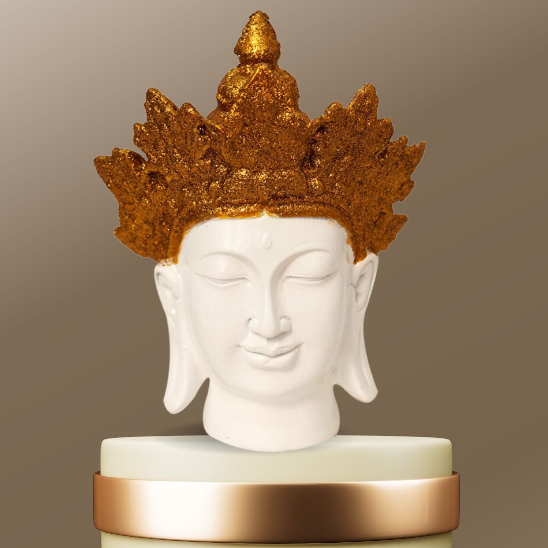 Crown Buddha Face Statue Glitter Shine Finish 20 cm-G57X1069WGGGX