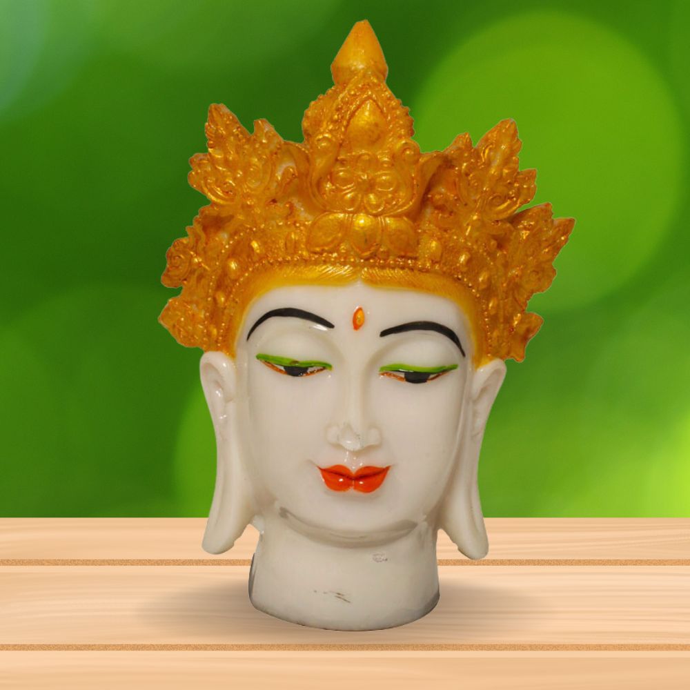 Crown Buddha Face Statue Marble Look 20 cm-G57X1069WGCGX