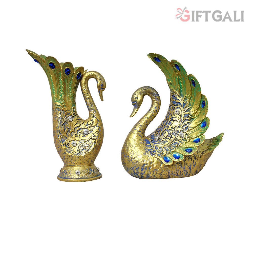 Decorative Peacock Pair Flower Vase Antique Shine 31 cm-G57X1139BHSGX