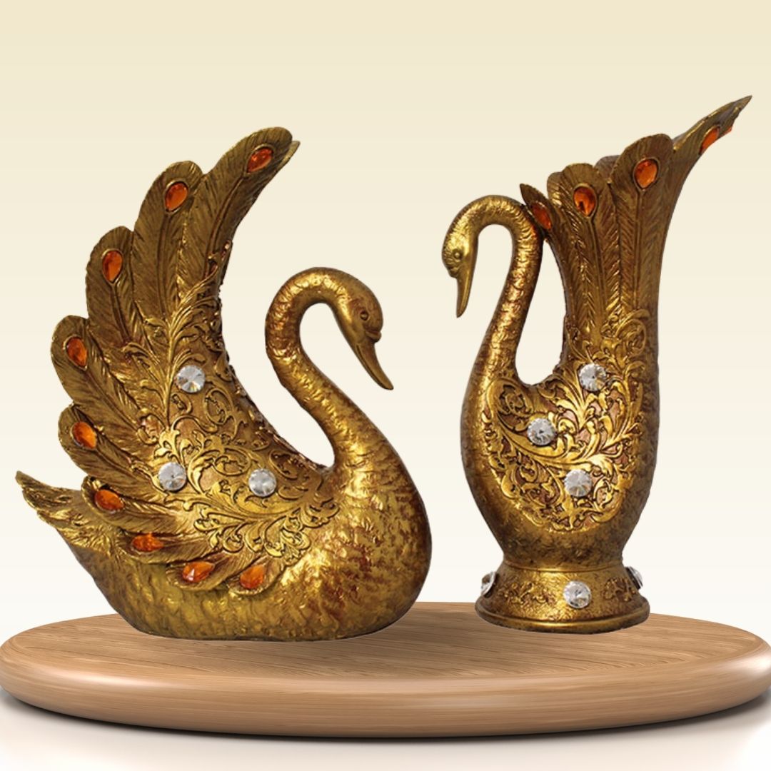 Decorative Peacock Pair Flower Vase Pearl Golden 31 cm-G57X1139GGSGX