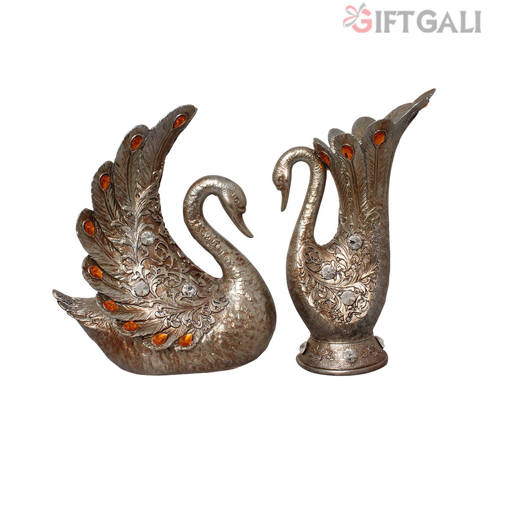 Decorative Peacock Pair Flower Vase Pearl Silver 31 cm-G57X1139SSSGX