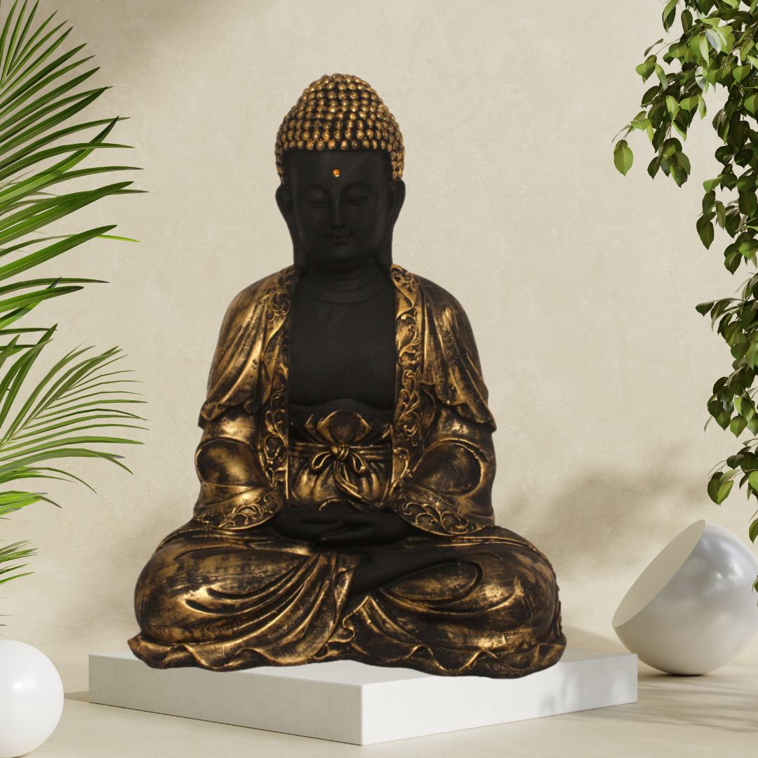 Dhyan Buddha Polyresin Statue Black Golden 28 cm-G57X1091KGNMX