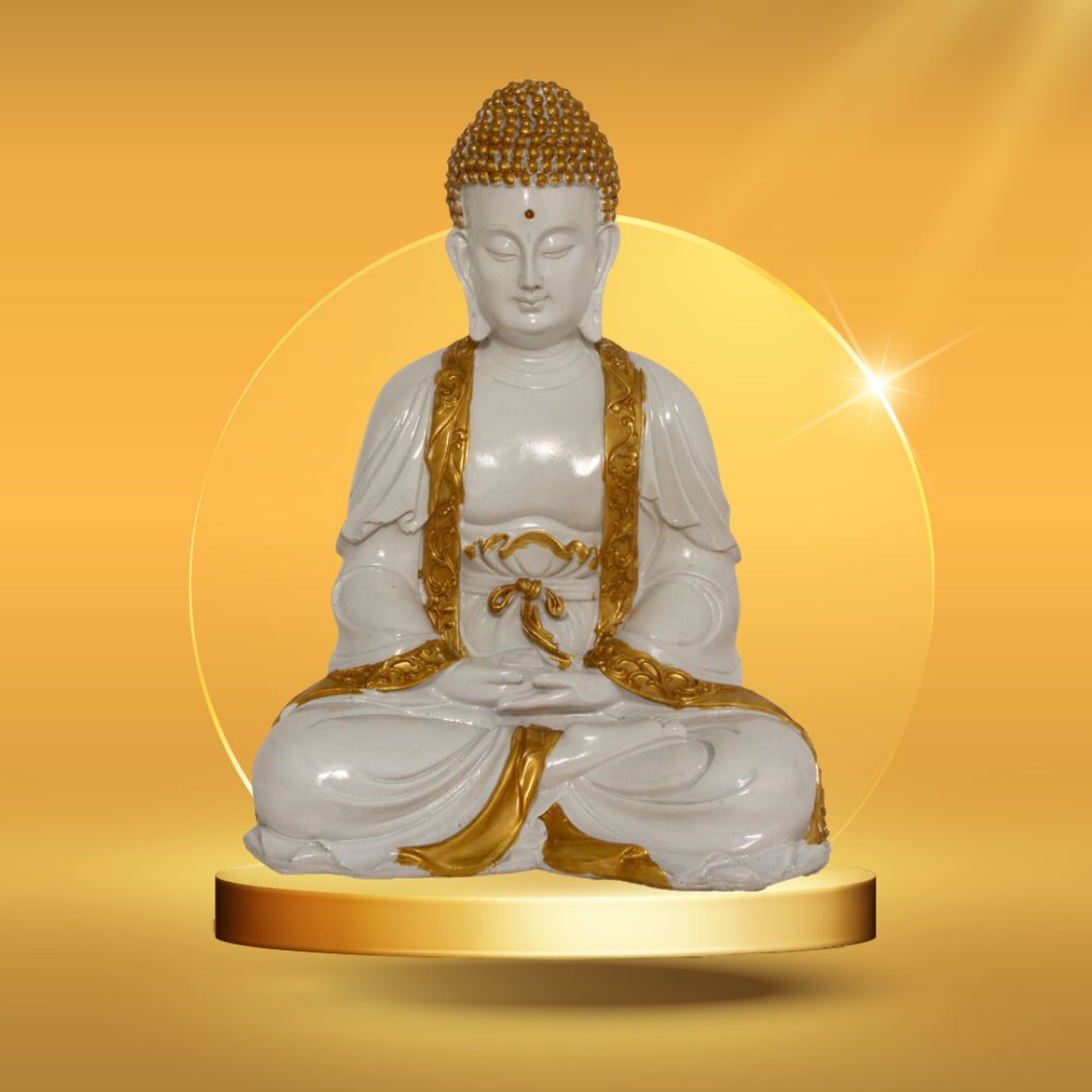 Dhyan Buddha Polyresin Statue Marble Look 28 cm-G57X1091WGCGX