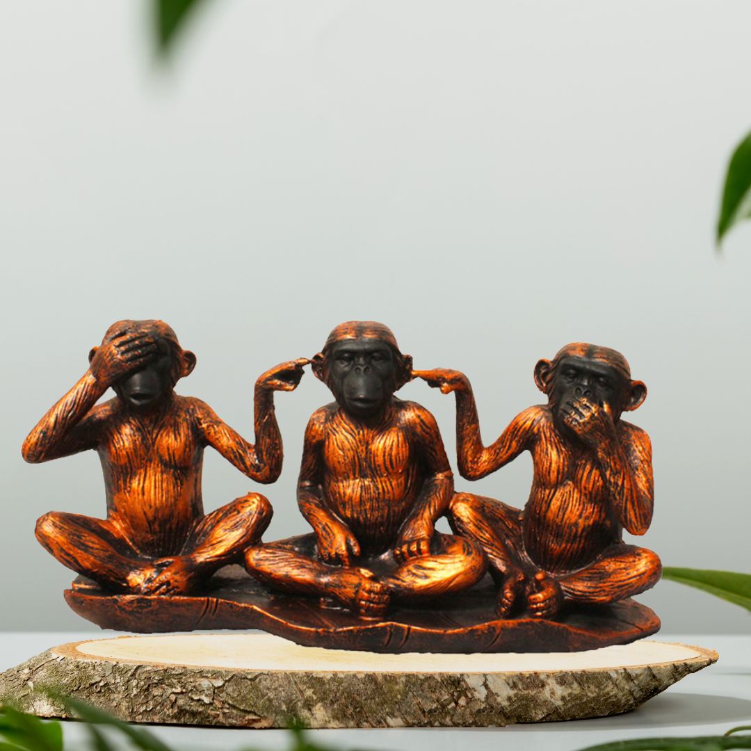 Ghandhi Monkey Set Statue Copper Antique Finish 18 cm-G57X1282CCAGX