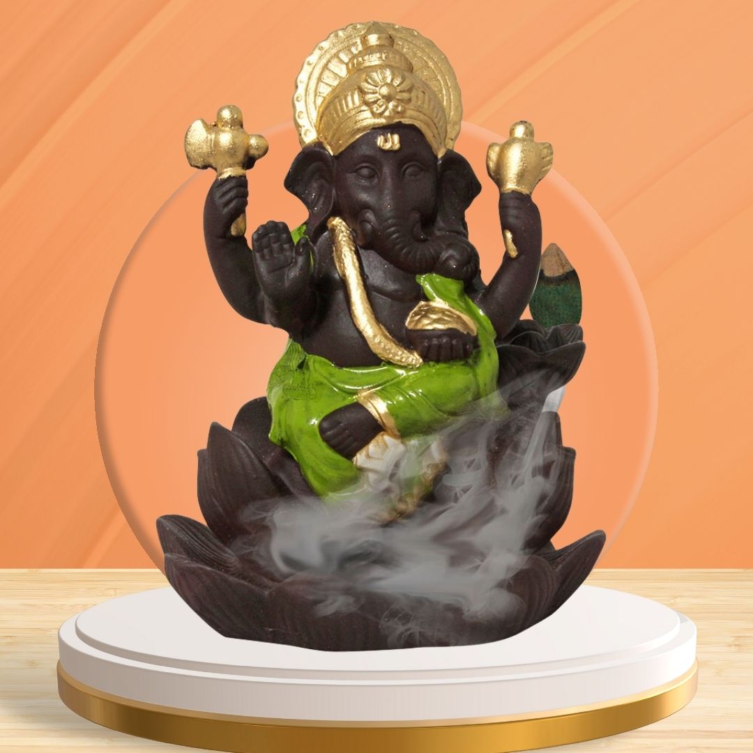 God Ganesha Backflow Smoke Fountain Coffee Green 13 cm-G57X1147AHNMX