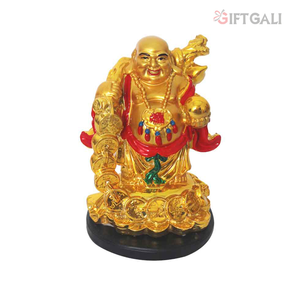 Gold Plated Coin Laughing Buddha Statue 17 cm-G82X0021G