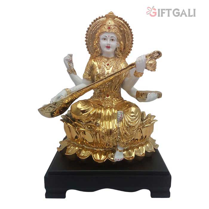 Gold Plated Ma Saraswati Sculpture 36 cm-G50X0020G000TASS