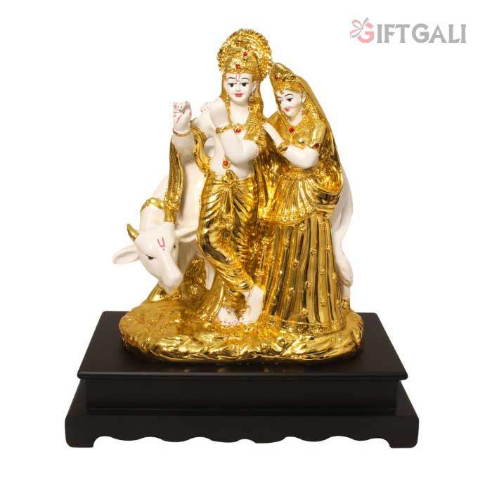 Gold Plated Radha Krishna with Cow Idol 36 cm-G50X0022G000TEAS