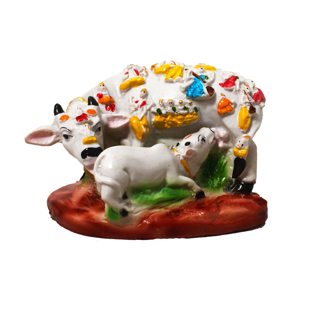 Kamdhenu Cow and Calf Statue 12 cm G57X1515WMLGX