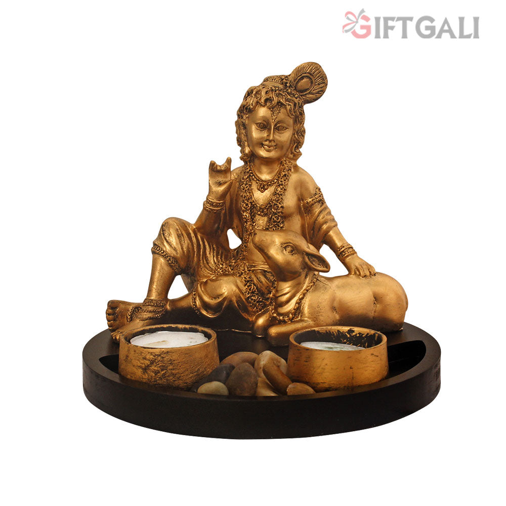 Krishna T Light Candle Stand Golden Antique Finish 17 cm-G57W1263GGAMX