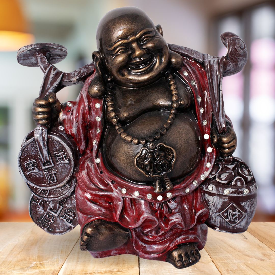 Laughing Buddha Figurine Golden Antique Finish 25 cm-G57X1076GRAGX