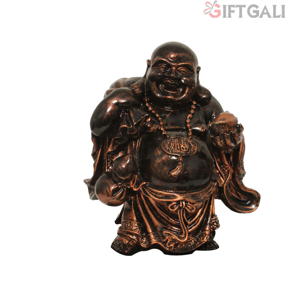 Laughing Buddha Gifting Idol Copper Antique Finish 24 cm-G57X1077CCAGX