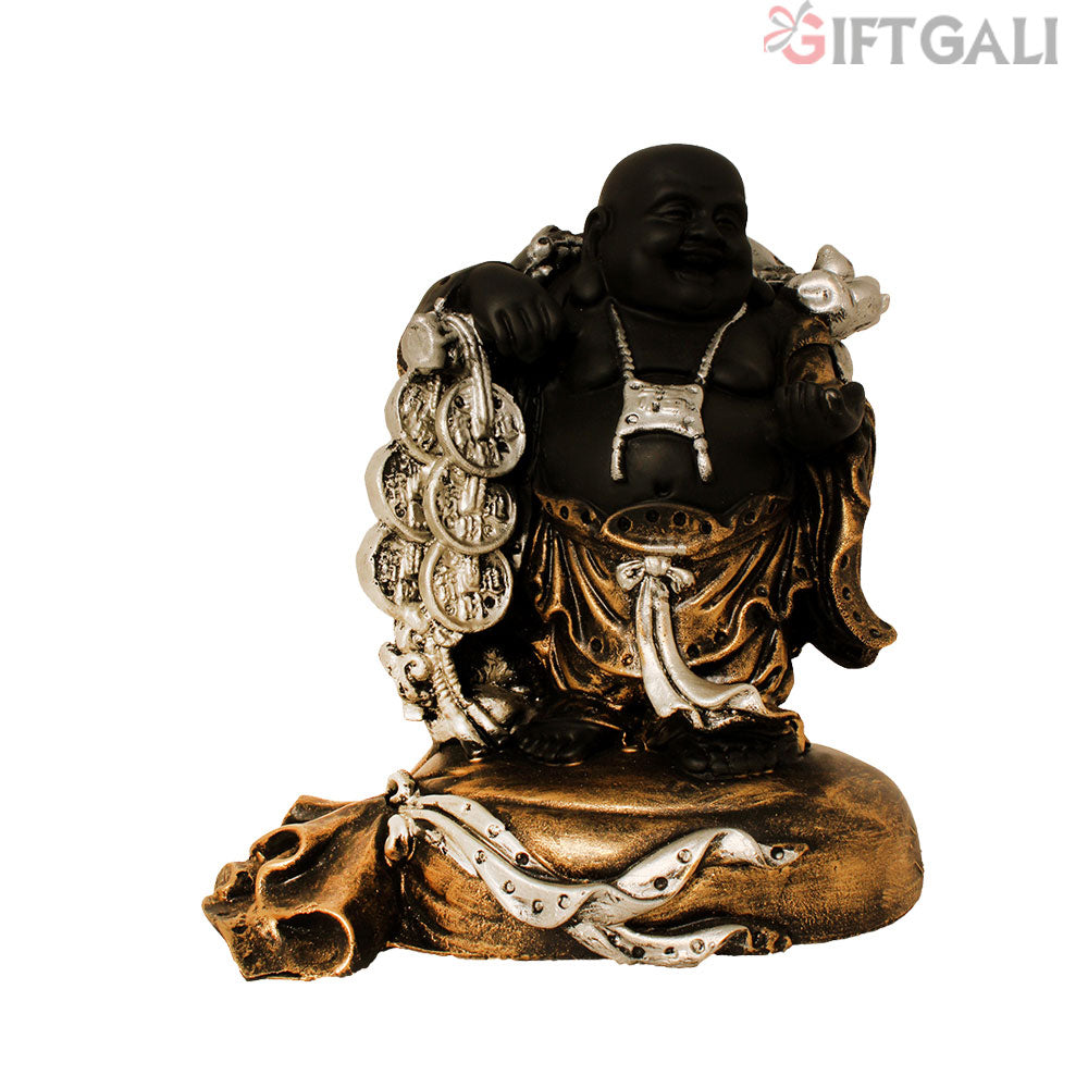 Laughing Buddha Handicraft Idol Black Golden 23 cm-G57X1073KGNMX