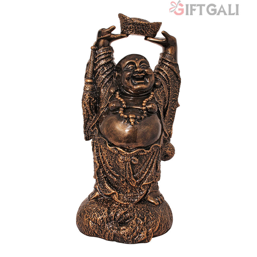 Laughing Buddha Polyresin Statue Bronze Antique 38 cm-G57X1081BBAGX