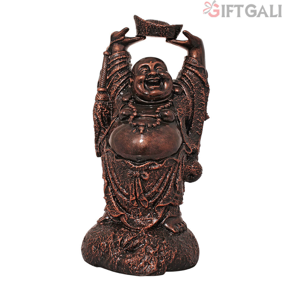 Laughing Buddha Polyresin Statue Copper Antique 38 cm-G57X1081CCAGX