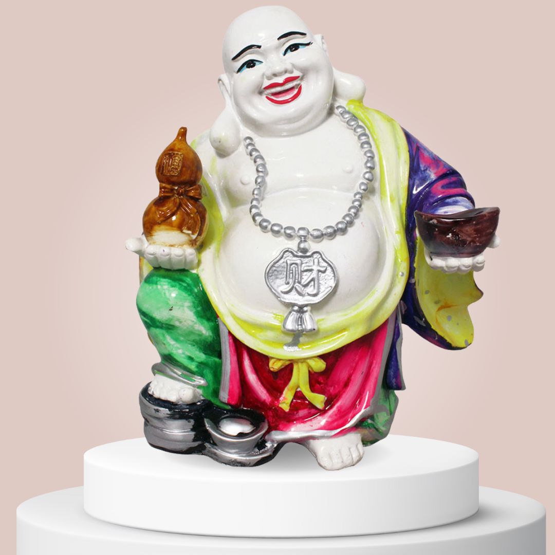 Laughing Buddha Showpiece White Multicolor 24 cm-G57X1078WMLGX