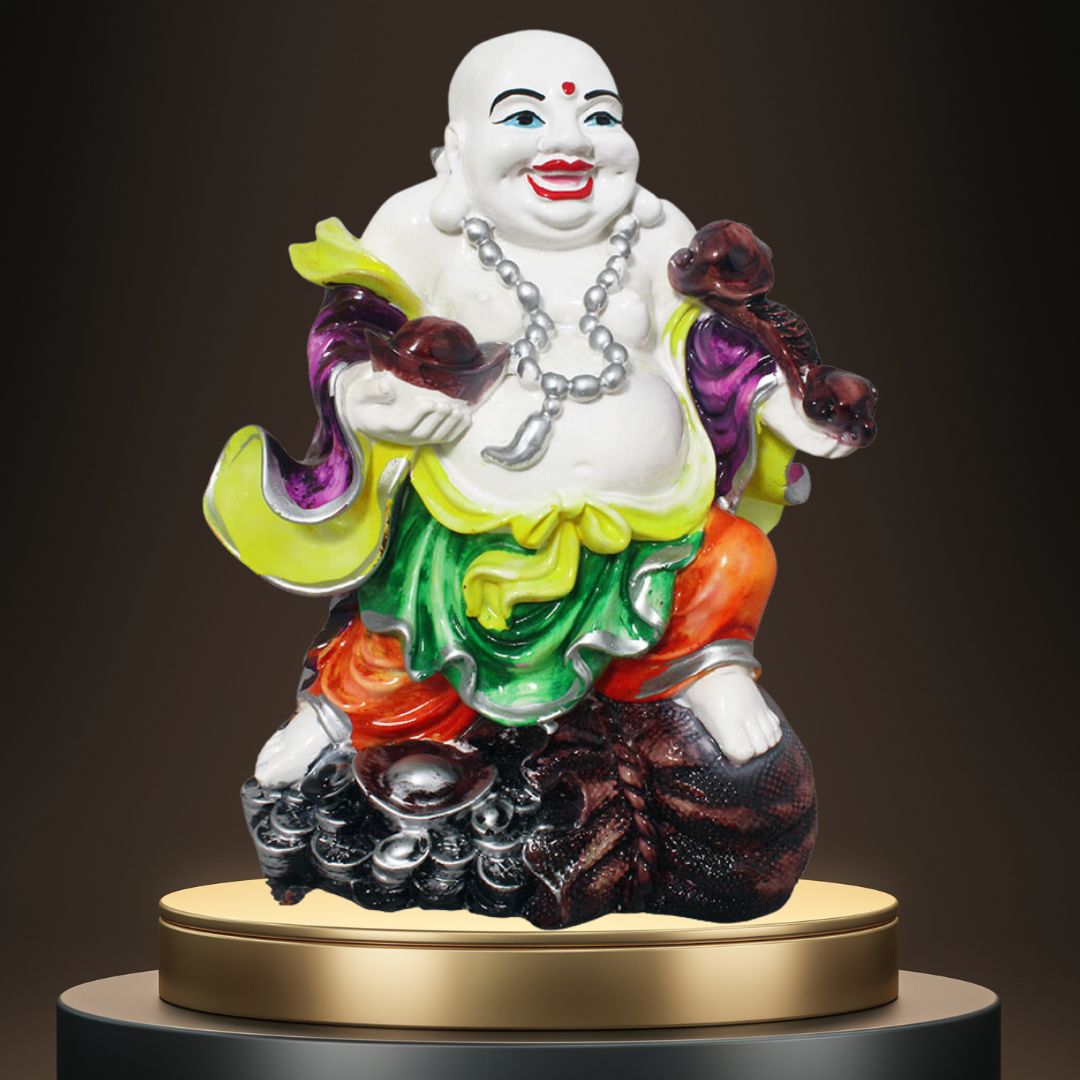 Laughing Buddha Statue For Gift White Multicolor 25 cm-G57X1070WMLGX