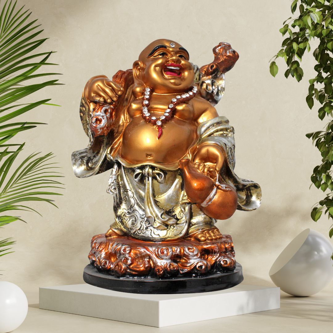 Laughing Buddha Vastu Idol Pearl Golden Look 28 cm G57X1370GSSGZ