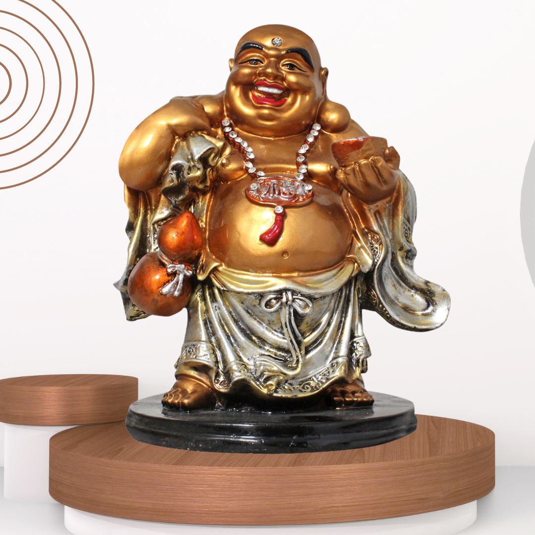 Laughing Buddha Vastu Statue Pearl Golden Look 26 cm G57X1339GSSGZ