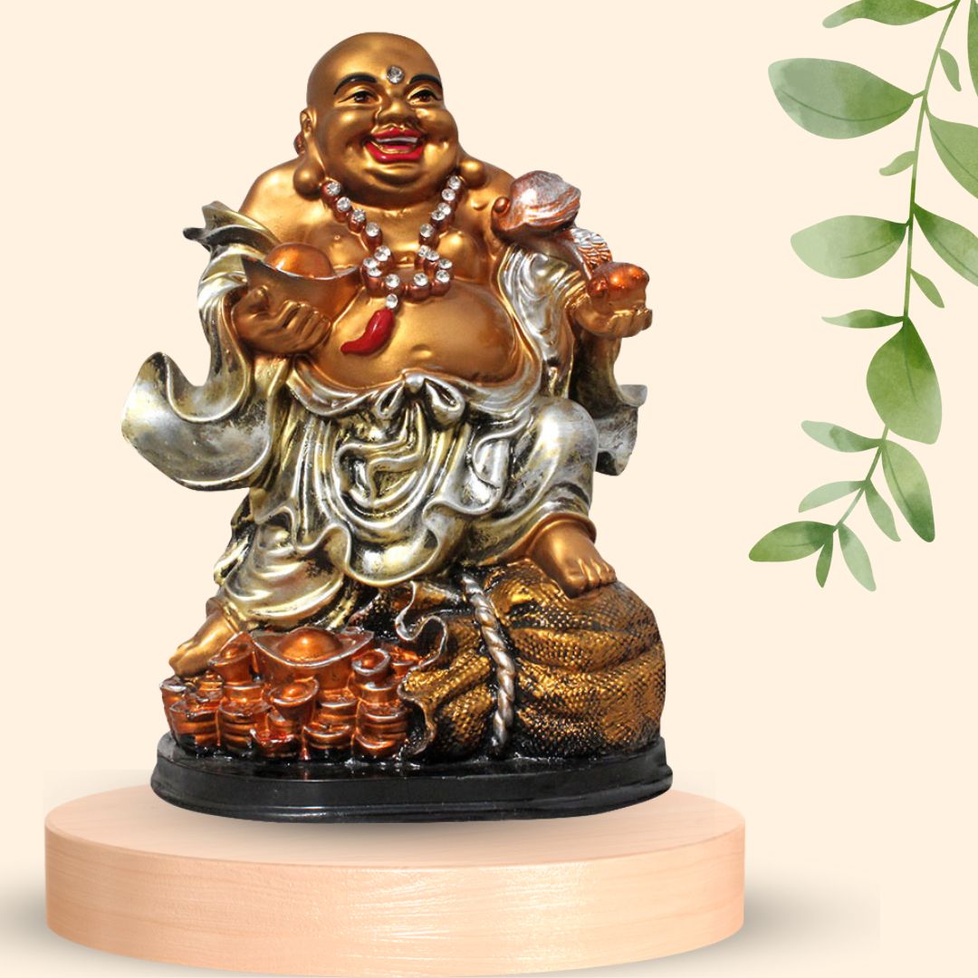 Laughing Buddha Vastu Statue Pearl Golden Look 28 cm G57X1404GSSGZ