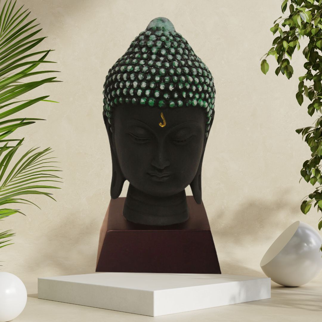 Lord Buddha Face Idol Black Green Shaded 19 cm-G57W1059KHMMX