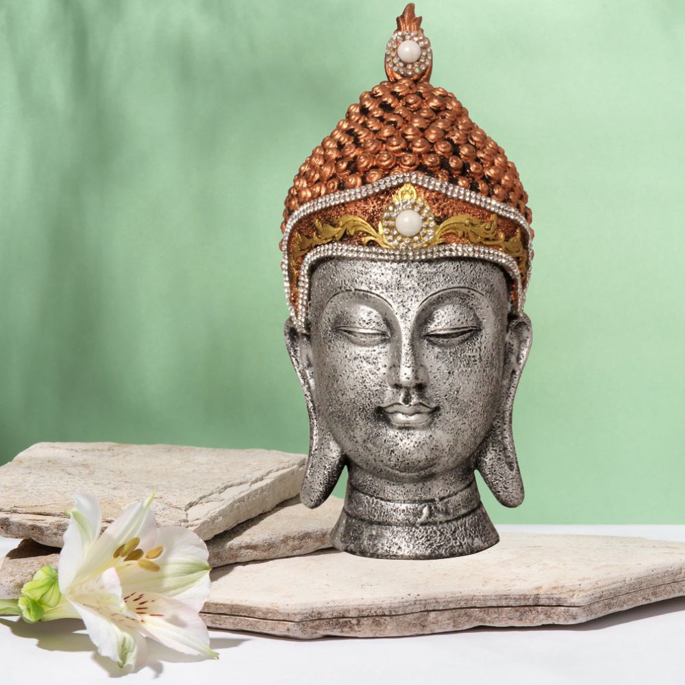 Lord Buddha Face Showpiece Silver Copper Brass 22 cm-G57X1066SCNMZ