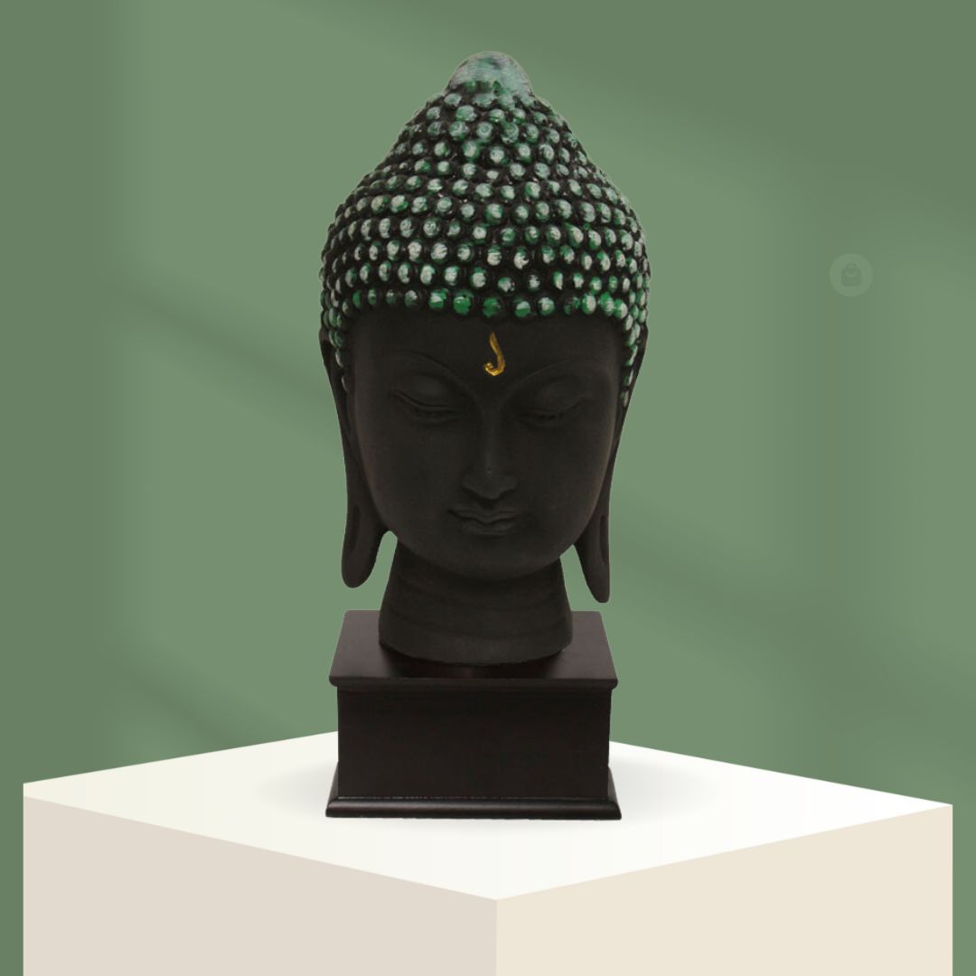 Lord Buddha Head Idol Black Green Shaded 31 cm-G57W1060KHMMX