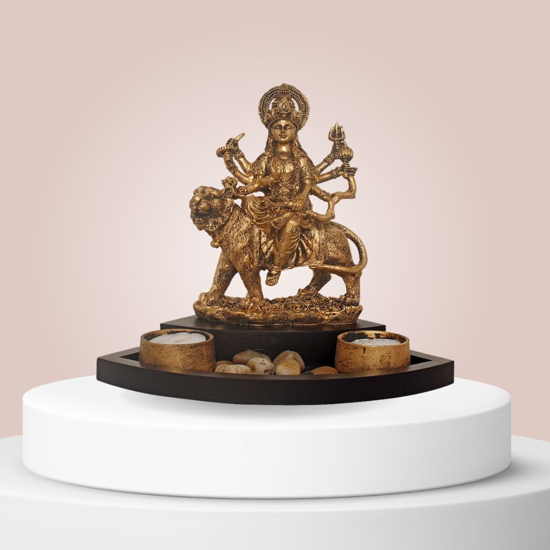 Ma Durga T Light Candle Stand Golden Antique 20 cm-G57W1264GGAMX