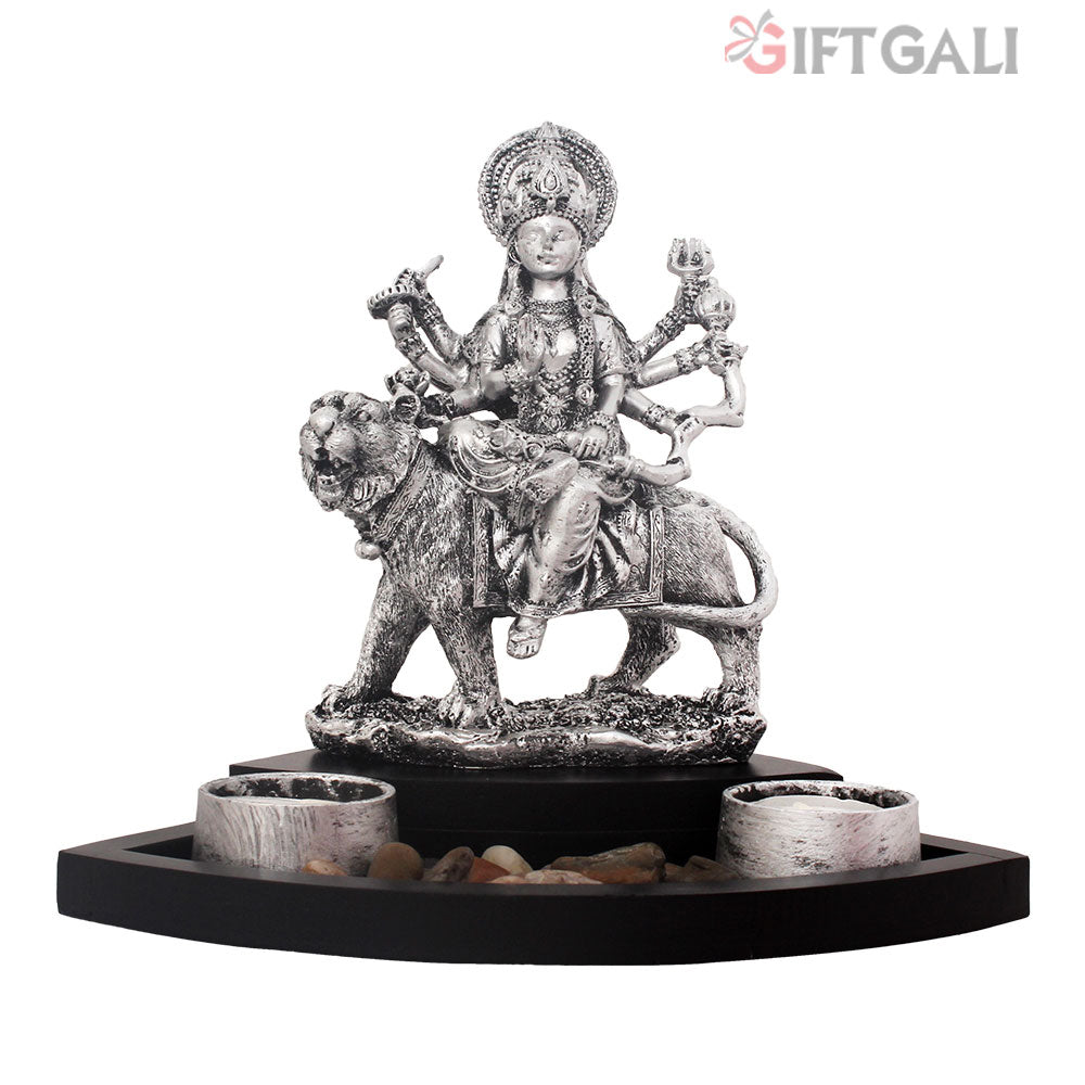 Ma Durga T Light Candle Stand Silver Antique 20 cm-G57W1264SSAMX