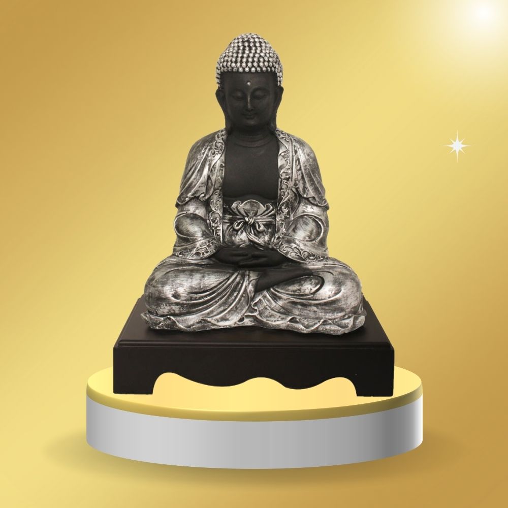 Samadhi Buddha Statue Gift Item Black Silver 33 cm-G57W1091KSNMX