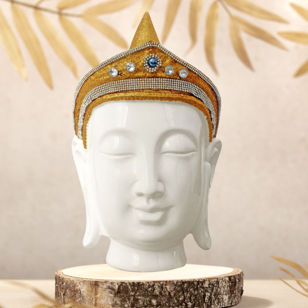 Taj Buddha Face Statue Glitter Shine Finish 30 cm-G57X1065WGGGZ