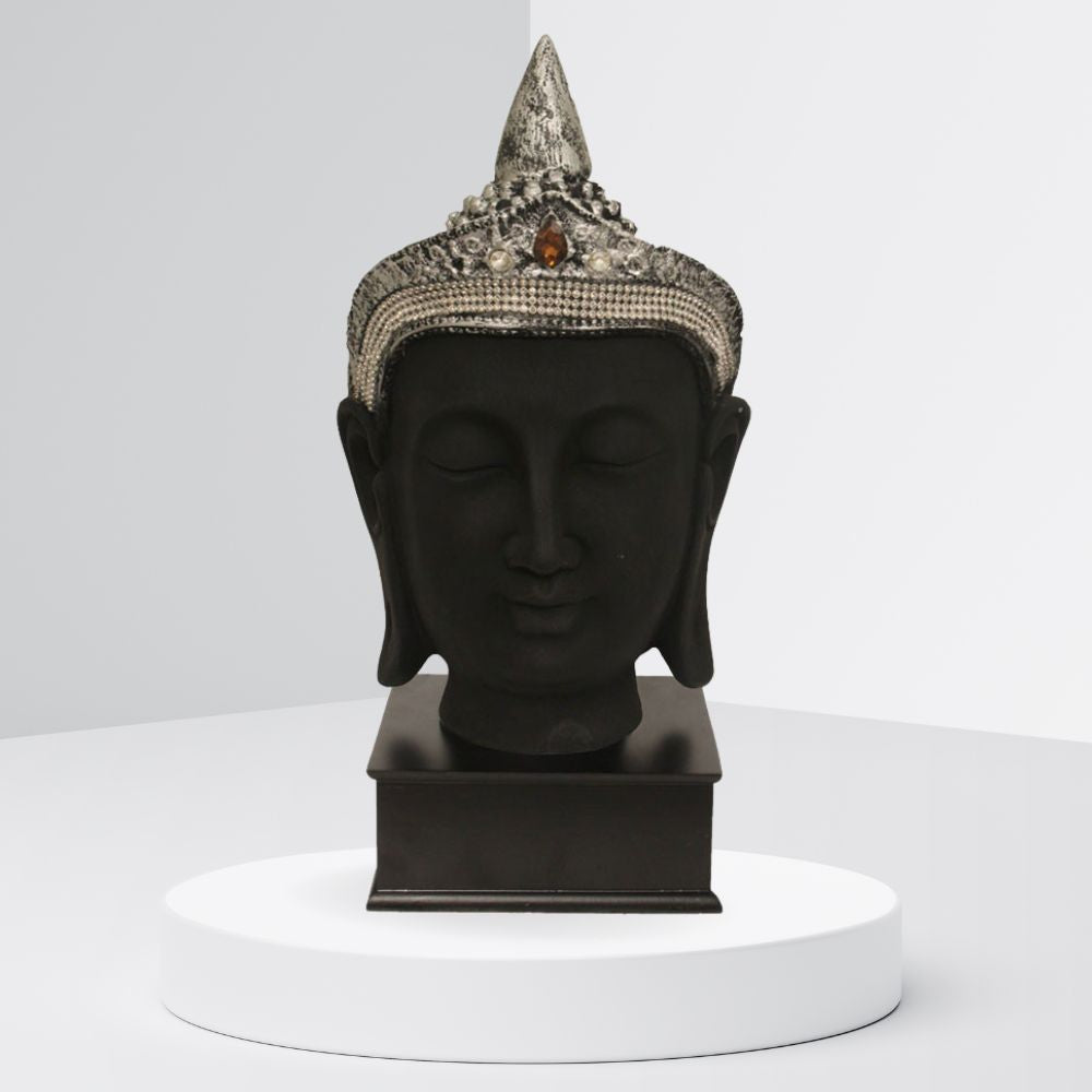 Taj Buddha Head Figurine Glitter Matt Finish 36 cm-G57W1065KSGMZ