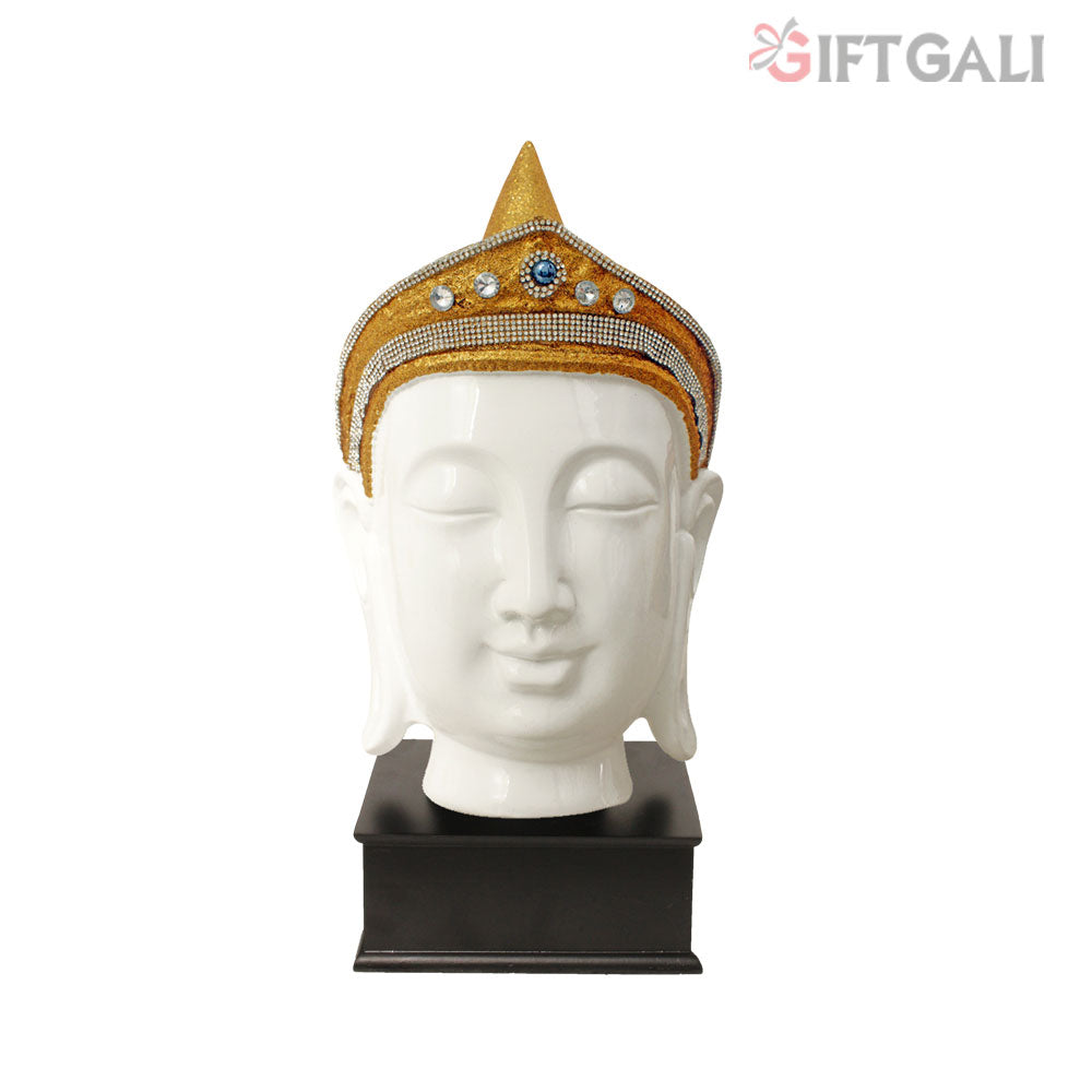 Taj Buddha Head Figurine Glitter Shine Finish 36 cm-G57W1065WGGGZ